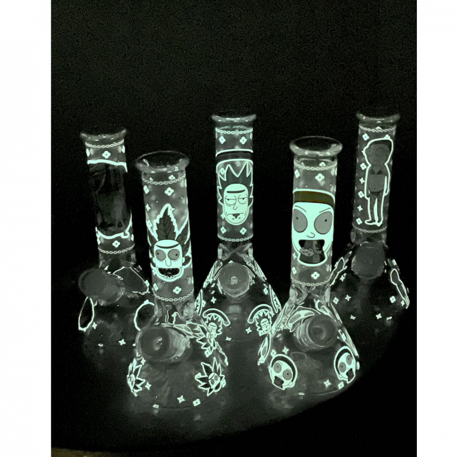 LOT0003 Glass Water Pipe Glow In Dark H20cm