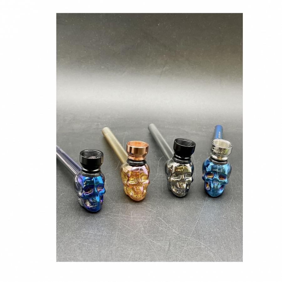 Pipe 1228 Glass Tobacco Pipe Skull Shape Glass Mix Colour